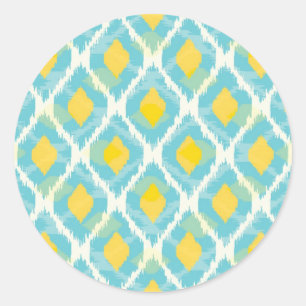Modern tribal ikat blue yellow fashion classic round sticker