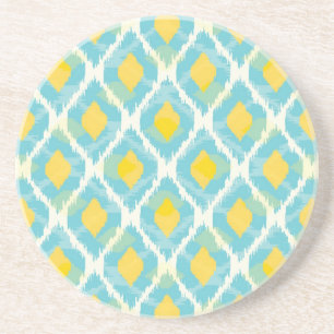 Modern tribal ikat blue yellow fashion coaster