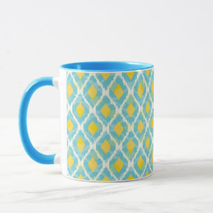Modern tribal ikat blue yellow fashion mug