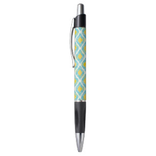 Modern tribal ikat blue yellow fashion pen