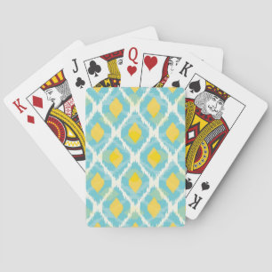 Modern tribal ikat blue yellow fashion playing cards