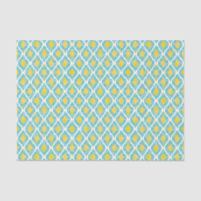 Modern tribal ikat blue yellow fashion tissue paper (Front)