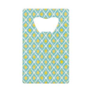 Modern tribal ikat blue yellow fashion wallet bottle opener