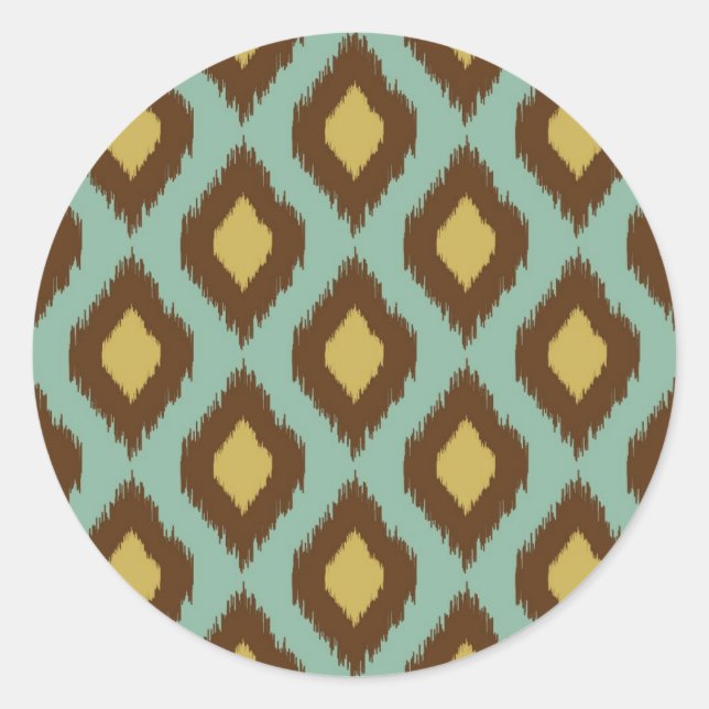 Modern tribal ikat blue yellow modern classic round sticker (Front)