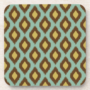 Modern tribal ikat blue yellow modern coaster