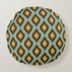 Modern tribal ikat blue yellow modern round pillow