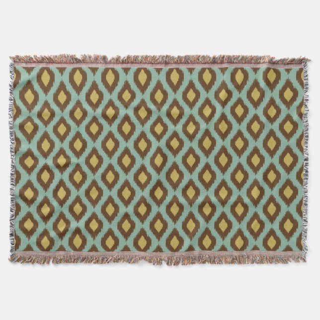 Modern tribal ikat blue yellow modern throw blanket (Front)