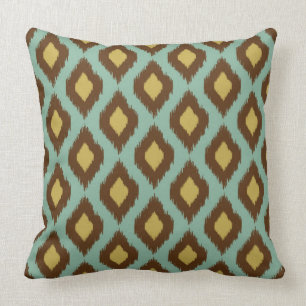 Modern tribal ikat blue yellow modern throw pillow