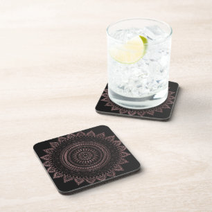 Modern tribal rose gold mandala design coaster