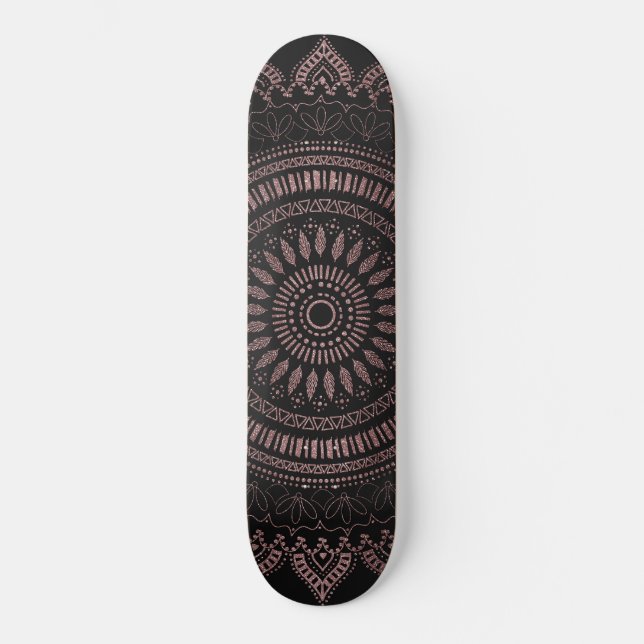 Modern tribal rose gold mandala design skateboard (Front)