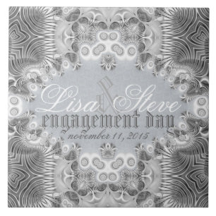 Modern Tribal Silver + White Engagement Souvenir Tile