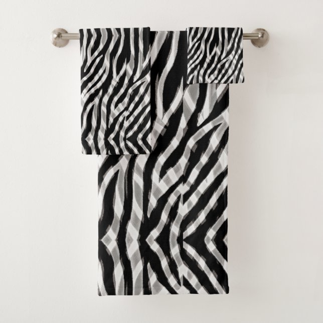 Modern Tribal Zebra Stripe Animal Print Rows Bath Towel Set (Insitu)