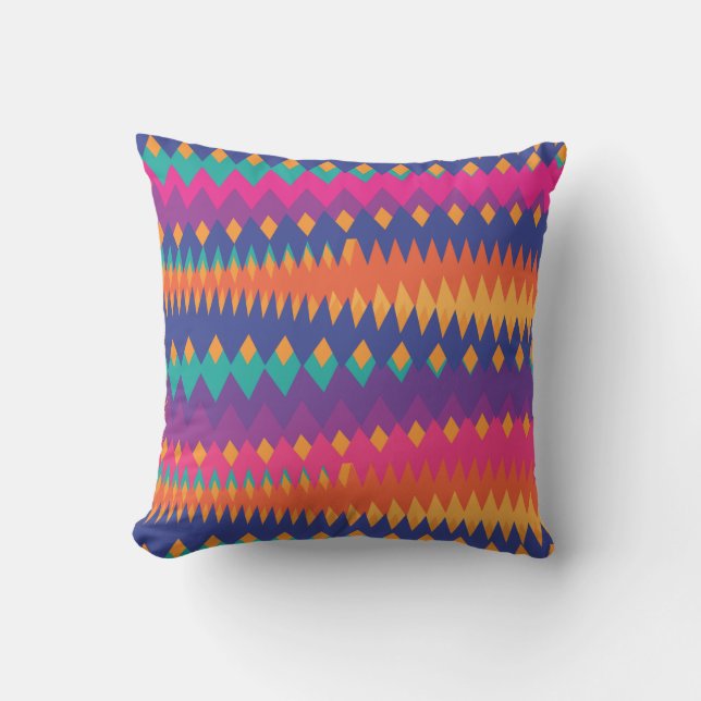 Modern Tribal ZigZag Vibrant Colours Throw Pillow (Front)