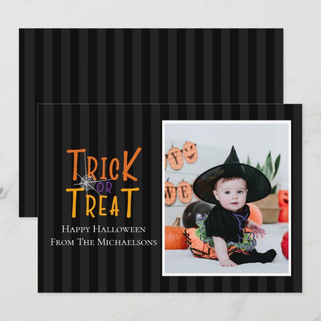 Modern Trick or Treat Halloween Photo Card (Front/Back)
