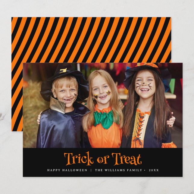 Modern Trick Or Treat Happy Halloween Photo Card (Front/Back)