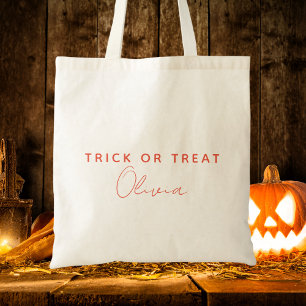 Modern Trick Or Treat Typography Kids Halloween Tote Bag