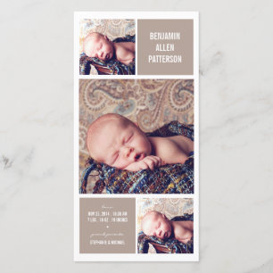 Modern Trio Photo Baby Boy Birth Announcement
