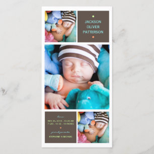 Modern Trio Photo Baby Boy Birth Announcement