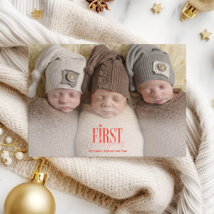 Modern Triplets First Christmas Custom Photo Holiday Card