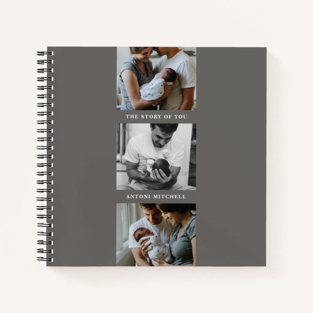 Modern Triptych 3-Photo Collage Journal - Grey (Front)