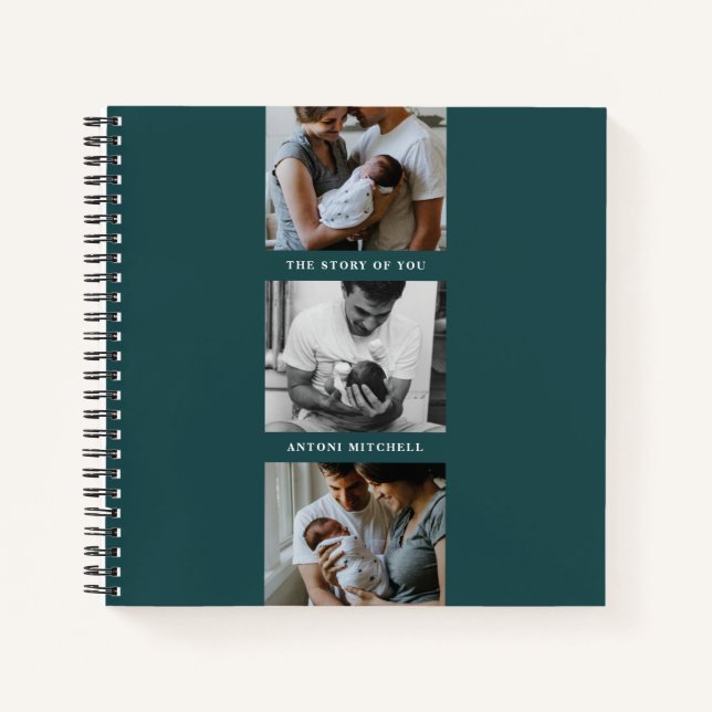 Modern Triptych 3-Photo Collage Journal - Teal (Front)