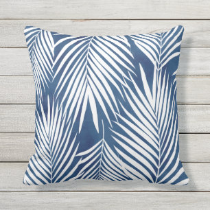 Modern Tropic Blue White Palm Leaves Outdoor Pillo Pillow