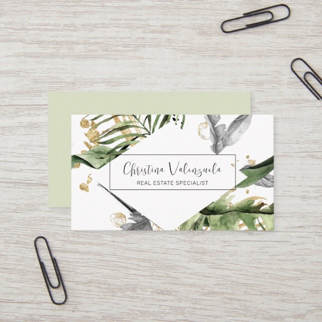 Modern Tropical Abstract Botanical Business Card (Front/Back In Situ)