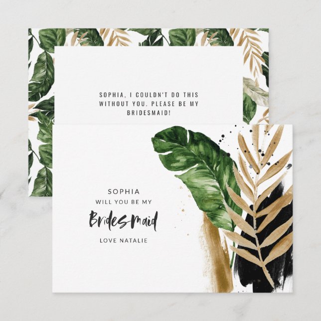 Modern tropical abstract painted Bridesmaid RSVP Card (Front/Back)