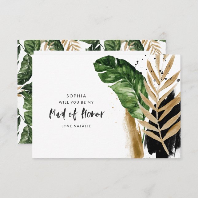 Modern tropical abstract painted maid of honour RSVP card (Front/Back)