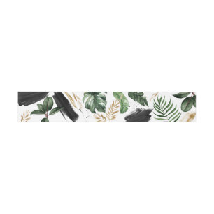 Modern tropical abstract painted wedding invitation belly band