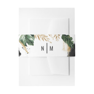 Modern tropical abstract painted wedding invitation belly band