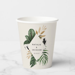 Modern tropical abstract painted wedding paper cups