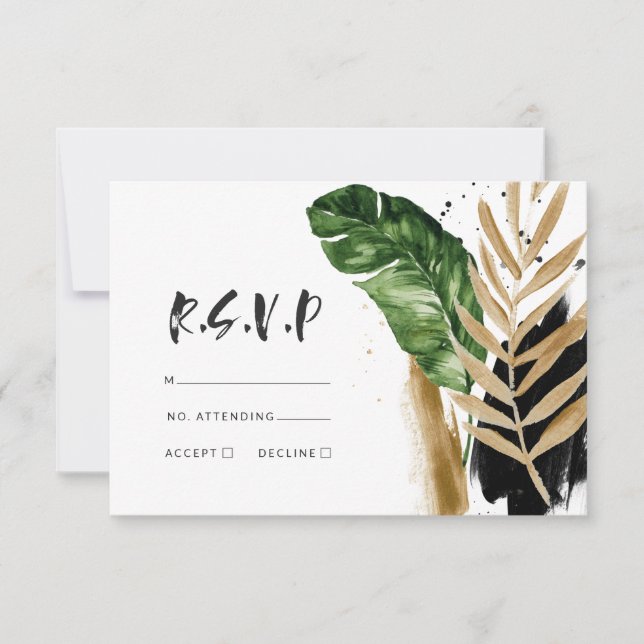 Modern tropical abstract painted wedding r.s.v.p RSVP card (Front)