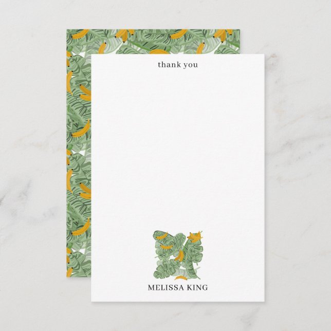 Modern Tropical Banana Greenery Custom Name Thank You Card (Front/Back)