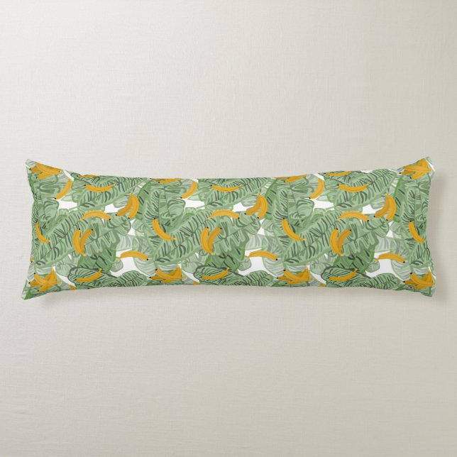 Modern Tropical Banana Greenery Pattern Body Pillow (Front)