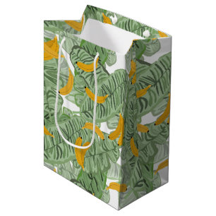 Modern Tropical Banana Greenery Pattern Medium Gift Bag