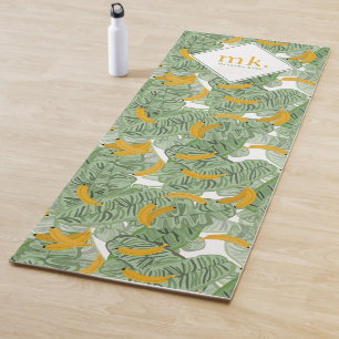 Modern Tropical Banana Greenery Pattern Monogram Yoga Mat