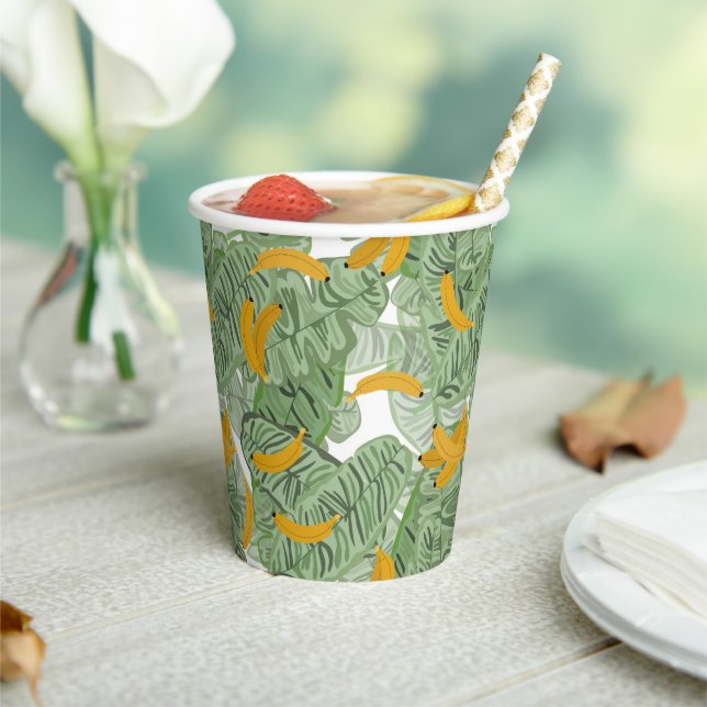 Modern Tropical Banana Greenery Pattern Paper Cups (Insitu)