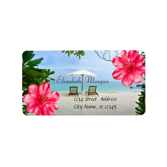 Modern Tropical Beach , Chair, Hibiscus Label (Front)