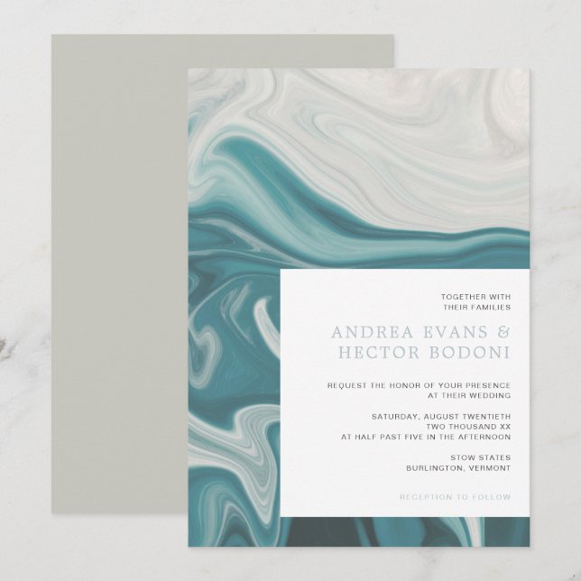 Modern Tropical Beach Dusty Blue & Grey  Wedding Invitation (Front/Back)