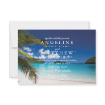 Modern Tropical Beach Palm tree Sea Wedding Card