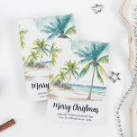 Modern Tropical Beach Palm Trees Christmas Holiday Card<br><div class="desc">Modern Christmas card with a tropical beach and palm trees. Personalize it with any custom message,  your family name,  and the current year.</div>