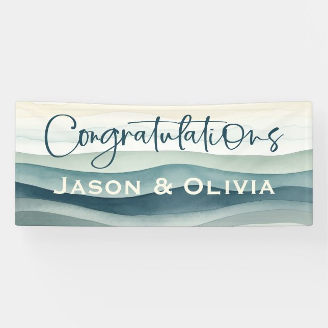 Modern Tropical Beach Wedding Congratulations Banner (Horizontal)