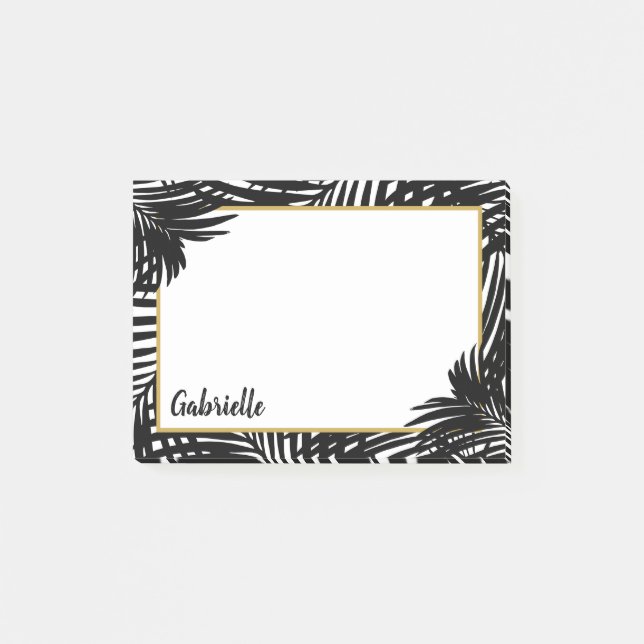  Modern Tropical Black and White Palm Tree Pattern Post-it Notes (Front)