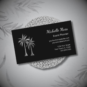 Modern Tropical Black White Palm Trees Business Card