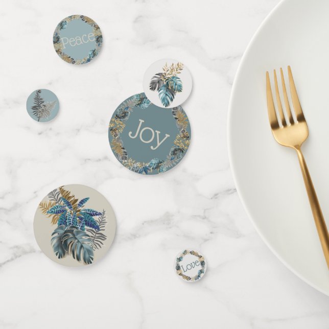 Modern Tropical Blue Foliage Joy Peace Love Confetti (Group)