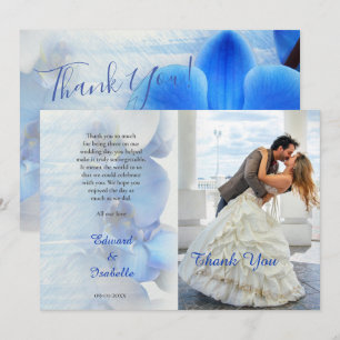 Modern Tropical Blue Orchid Floral Wedding Photo Thank You Card
