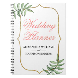 Modern Tropical Botanical Gold Wedding Planner Notebook