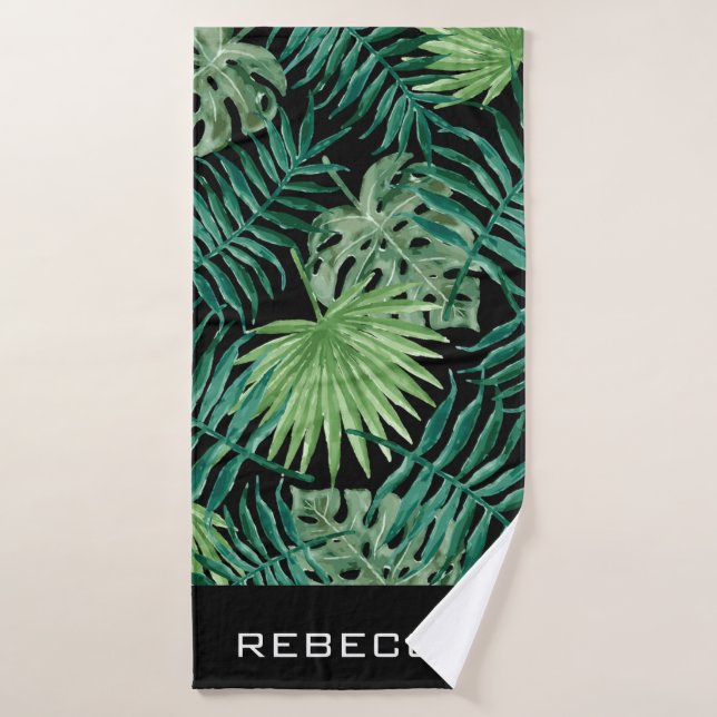 Modern Tropical Botanical Palm Leaves Beach Towel (Bath Towel)