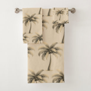 Modern Tropical Botanical Palm Trees on Beige Bath Towel Set